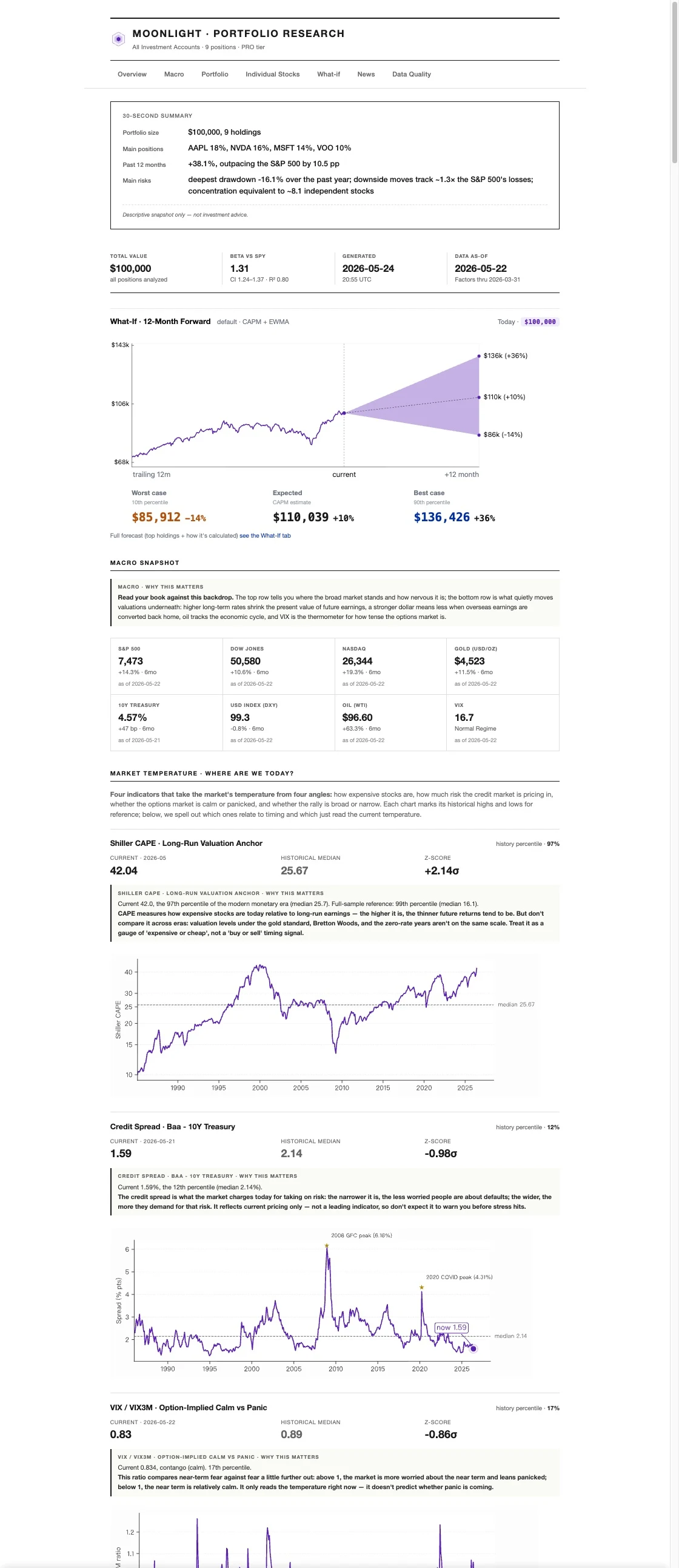 Sample portfolio research report — overview, macro, and sector capital flow